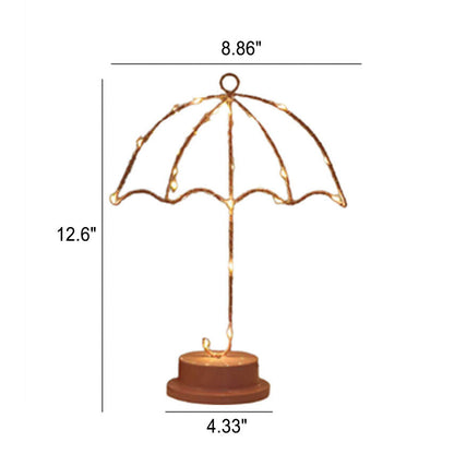 Creative Umbrella Pink Iron LED Decorative Battery USB Night Light Table Lamp