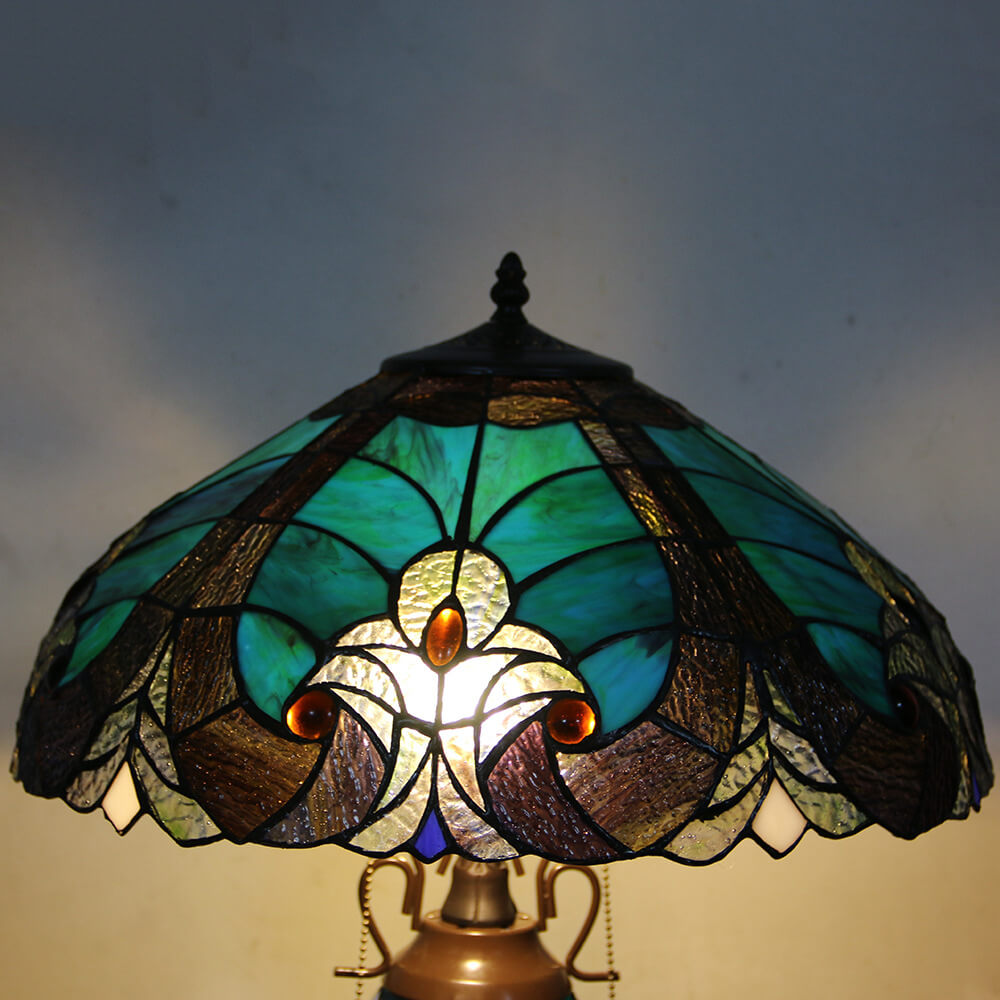 European Light Luxury Vintage Tiffany Glass Resin 2-Light Table Lamp