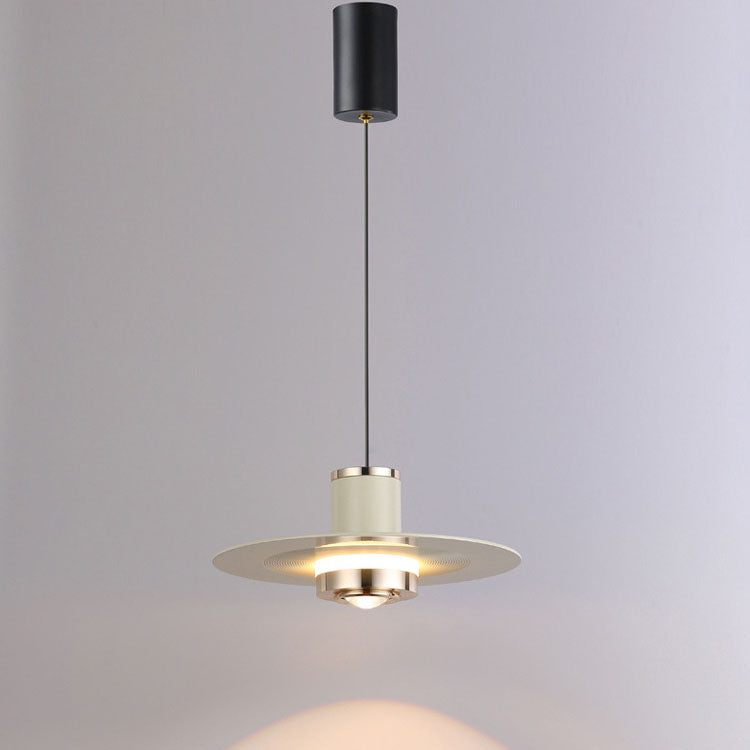 Modern Minimalist Cylinder Flying Saucer Hardware LED Pendant Light For Living Room
