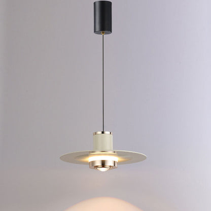 Modern Minimalist Cylinder Flying Saucer Hardware LED Pendant Light For Living Room