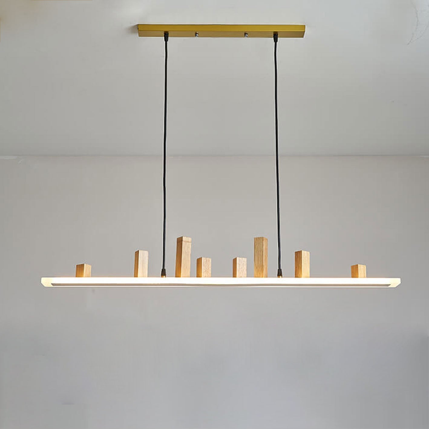 Nordic Minimalist Wooden Block Long Strip Island Light LED Chandelier