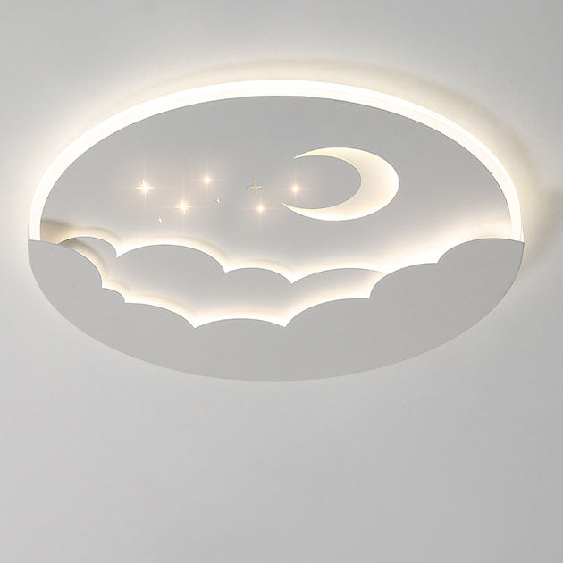 Modern Simplicity Round Moon Iron Aluminum Acrylic LED Flush Mount Ceiling Light For Bedroom