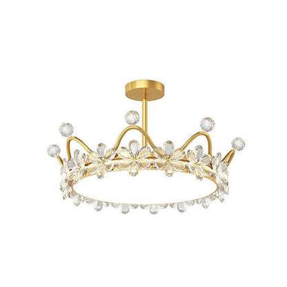 Modern Minimalist Wrought Iron Crystal Crown Projection LED Flush Mount Ceiling Light
