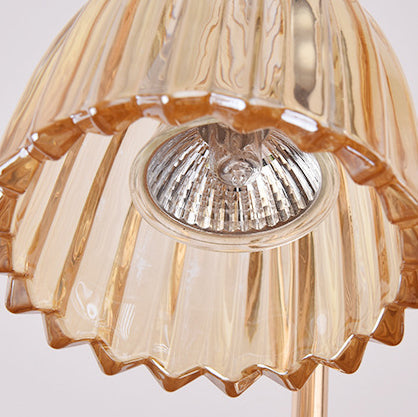 Modern Art Deco Flower Shaped Glass Iron Wood 1-Light Melting Wax Table Lamp For Bedroom