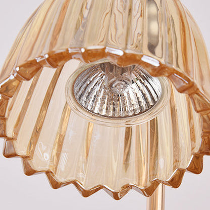Modern Art Deco Flower Shaped Glass Iron Wood 1-Light Melting Wax Table Lamp For Bedroom