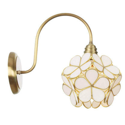 European Tiffany Vintage Brass Glass 1-Light Wall Sconce Lamp
