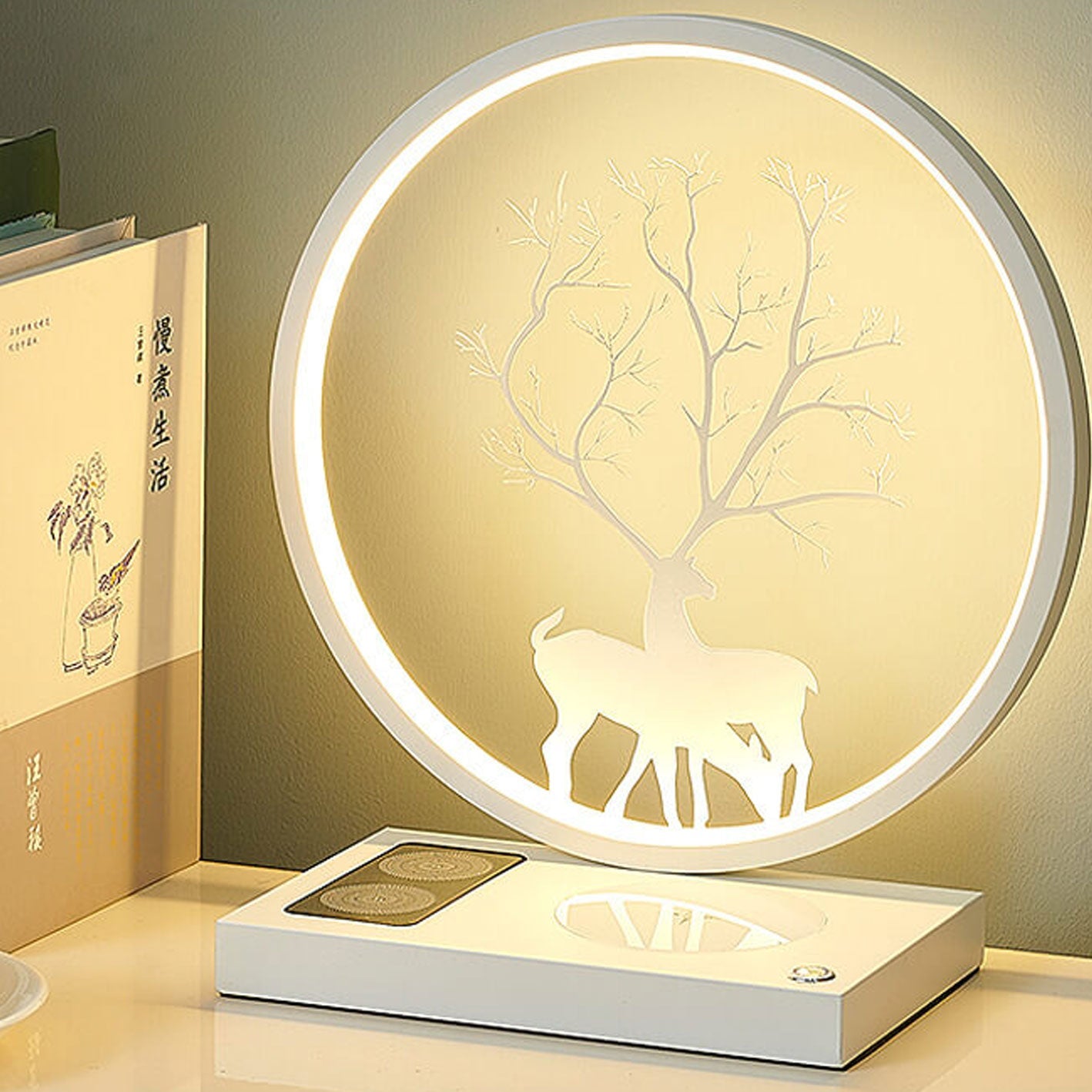 Creative Round Deer Design LED Wireless Charging Touch Decorative Table Lamp