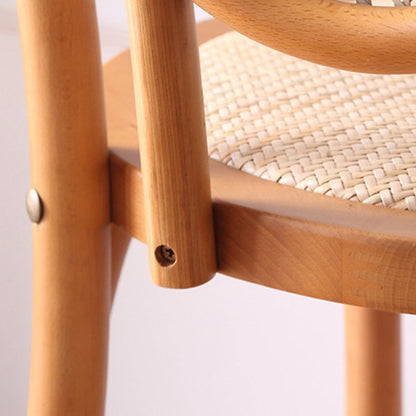 Traditional Vintage Round Rattan Woven Wooden Dining Chair Backrest For Dining Room