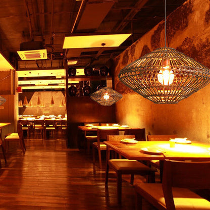 Modern Rattan Vintage Southeast Asian Style 1-Light Pendant Light