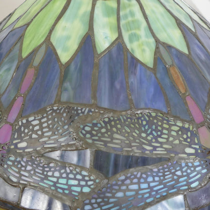 Traditional Tiffany Iron Glass Conic Dragonfly Water Lily 2/3 Light Table Lamp For Study