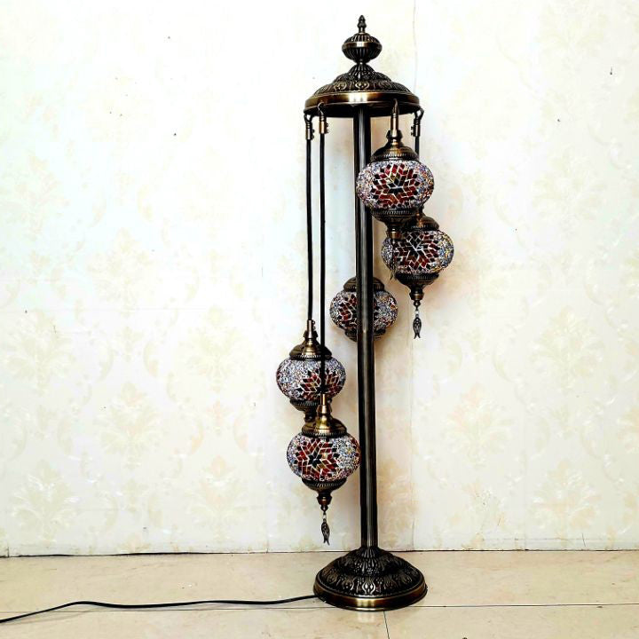 Traditional Tiffany Oval Ball Iron Stained Glass 5/7 Light Standing Floor Lamp For Living Room