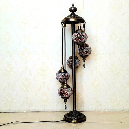 Traditional Tiffany Oval Ball Iron Stained Glass 5/7 Light Standing Floor Lamp For Living Room