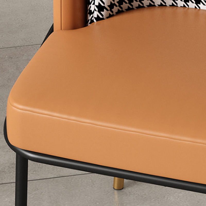 Modern Luxury Square Upholstered Curved Backrest Genuine Leather Fabric Iron Dining Chair For Dining Room