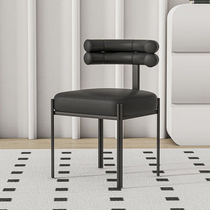 Contemporary Creative Half Arc Square Faux Leather Metal Dining Chair Backrest Armless For Dining Room
