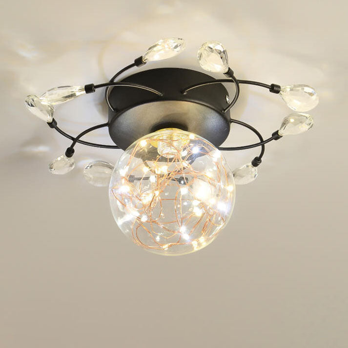 Modern Light Luxury Glass Orb Flower Base LED Semi- Flush Mount Ceiling Light