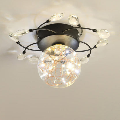 Modern Light Luxury Glass Orb Flower Base LED Semi- Flush Mount Ceiling Light