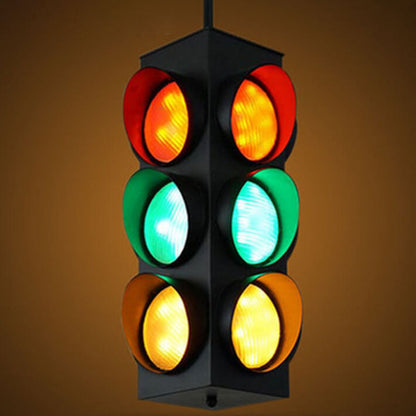 Retro Industrial Traffic Light Iron Glass LED Pendant Light