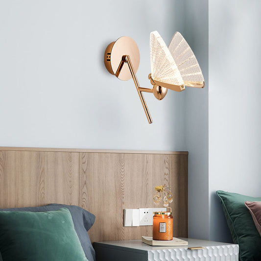 Modern Art Deco Zinc Alloy Butterfly Shape Acrylic LED Wall Sconce Lamp For Living Room