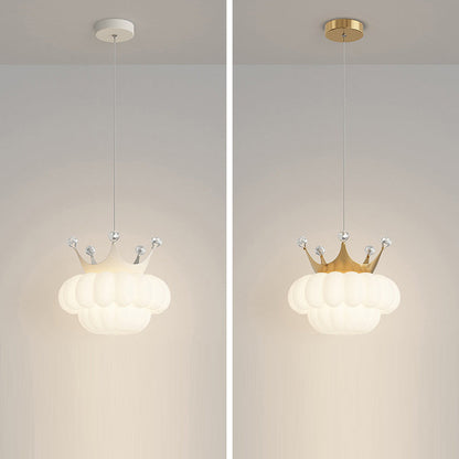 Contemporary Creative Kids Cloud Crown Iron PE Crystal LED Pendant Light For Bedroom