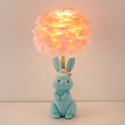 Modern Art Deco Rabbit Feather Orb Metal Goose Feather Glass 1-Light Table Lamp For Bedroom