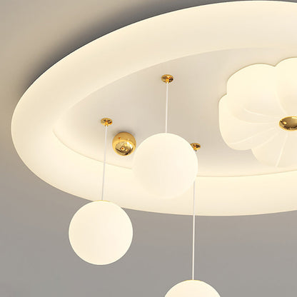 Modern Art Deco Oval Cream Bubble Flower Moon PE Iron LED Flush Mount Ceiling Light For Living Room
