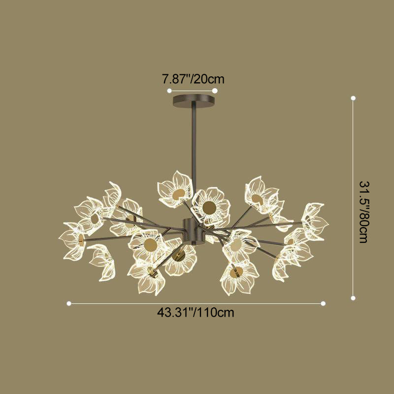 Contemporary Nordic Dome Flower Branch Rod Iron Acrylic LED Chandeliers For Dining Room