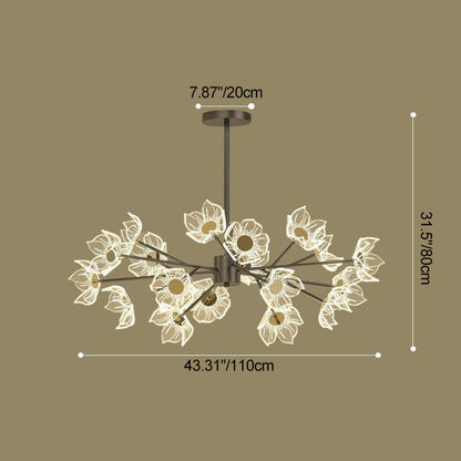 Contemporary Nordic Dome Flower Branch Rod Iron Acrylic LED Chandeliers For Dining Room
