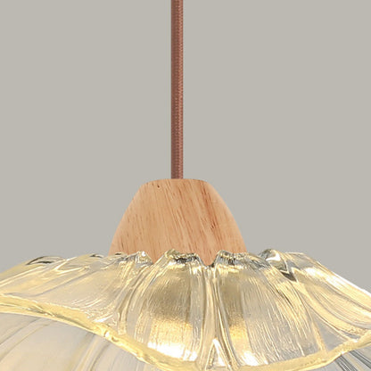 Modern Art Deco Wood Lotus Leaf Glass Shade 1/3-Light Island Light Chandelier For Bedroom