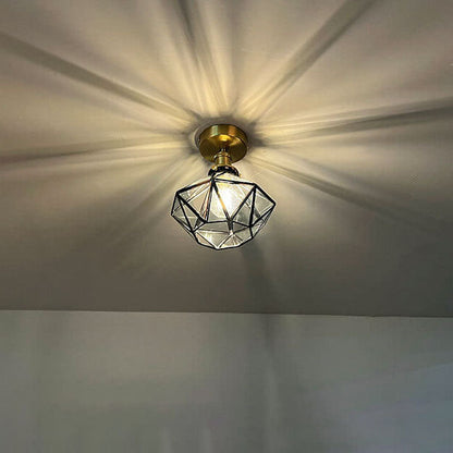 Modern Brass Glass Diamond 1-Light Semi-Flush Mount Ceiling Light