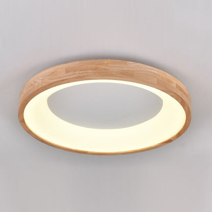 Modern Minimalist Ring Acrylic Oak LED Flush Mount Ceiling Light For Living Room