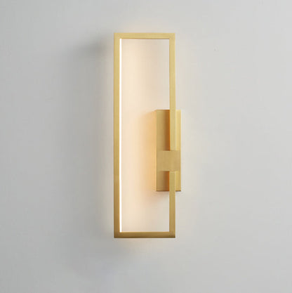 Modern Mid-century All Copper Rectangular Geometric LED Wall Sconce Lamp For Bedside