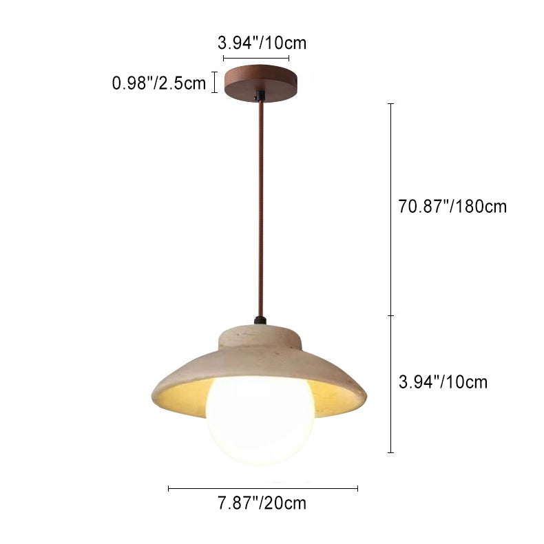 Traditional Vintage Bowl Shape Wood Natural Stone 1-Light Pendant Light For Bedroom