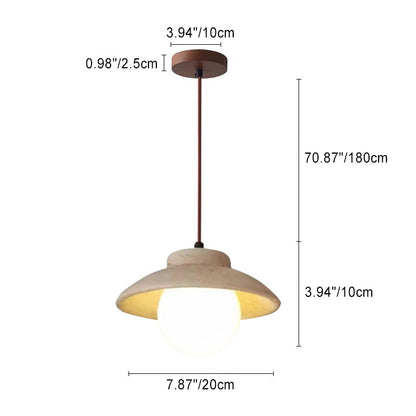Traditional Vintage Bowl Shape Wood Natural Stone 1-Light Pendant Light For Bedroom