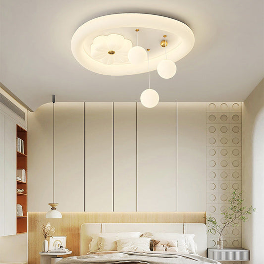 Contemporary Nordic Kids Iron PE Elliptical Round Ball Flower Moon LED Flush Mount Ceiling Light For Bedroom
