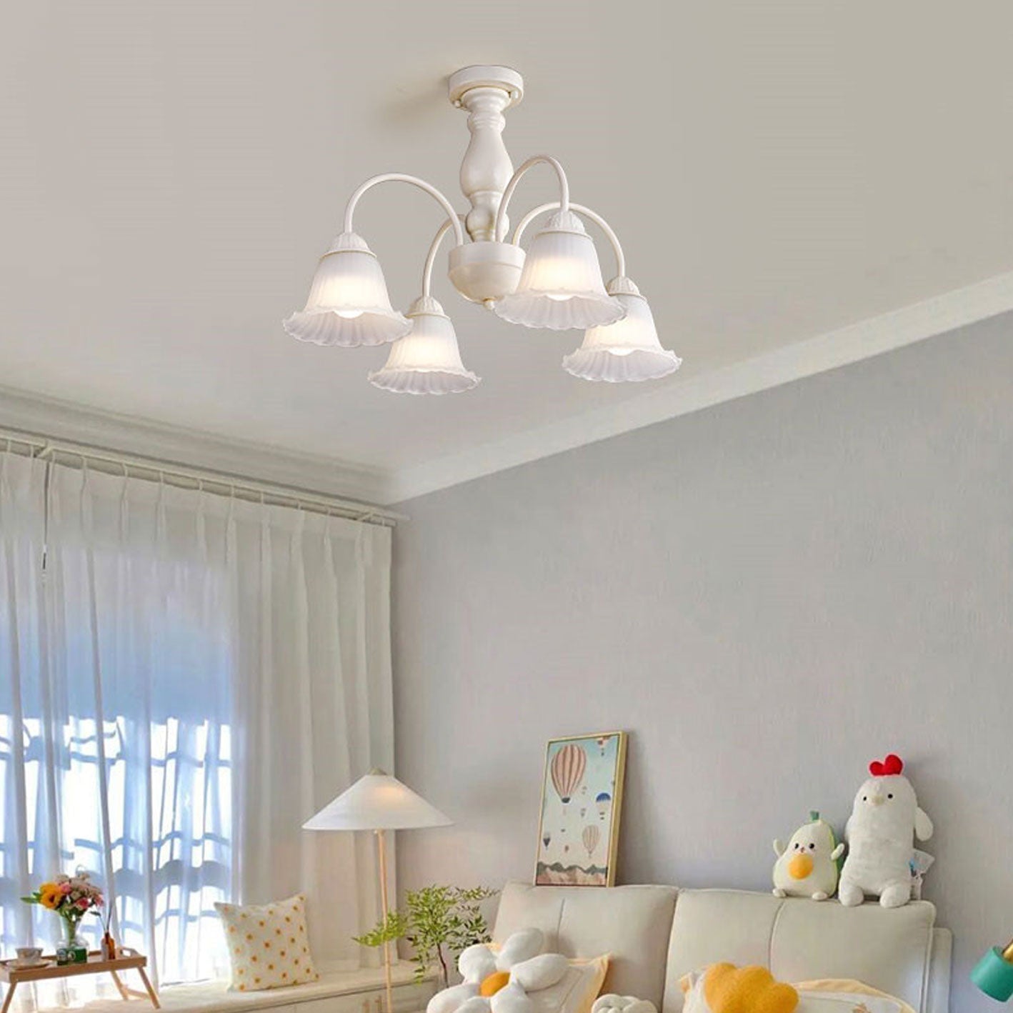 French Vintage Iron Glass 3/4/5/6/8-Light Island Light Chandelier