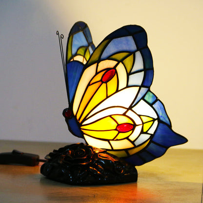 Vintage Tiffany Glass Butterfly Shape Night Light 1-Light Table Lamp