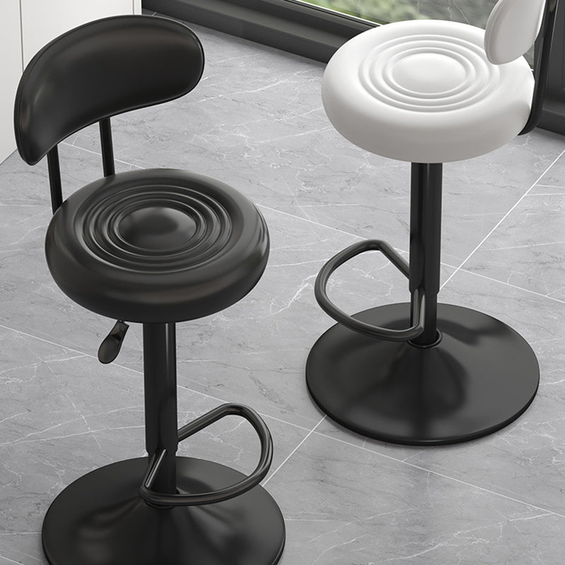 Contemporary Luxury Round Faux Leather Upholstered Swivel Bar Stool Height Adjustable Footrest For Dining Room