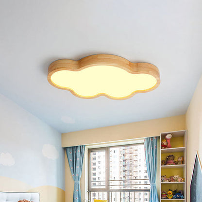 Scandinavian Modern Minimalist Clouds Stars Rubber Wood Acrylic LED Flush Mount Ceiling Light