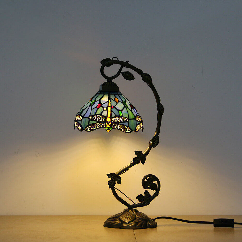 European Tiffany Dragonfly Stained Glass Vine 1-Light Table Lamp