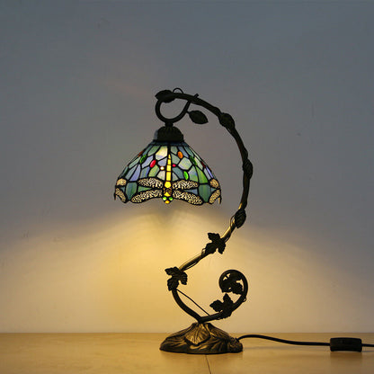 European Tiffany Dragonfly Stained Glass Vine 1-Light Table Lamp