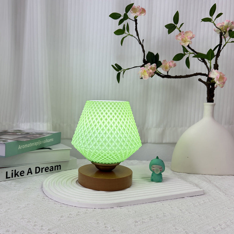 Contemporary Creative Wood Glass Tapered Ribbed Pattern 1-Light Table Lamp For Bedside