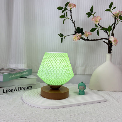 Contemporary Creative Wood Glass Tapered Ribbed Pattern 1-Light Table Lamp For Bedside