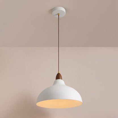 Japanese Simple Iron Dome Solid Wood Top 1-Light Pendant Light