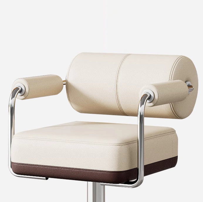 Contemporary Luxury Napa Leather Upholstered Height Adjustable Swivel Bar Stool Armrest Footrest For Dining Room