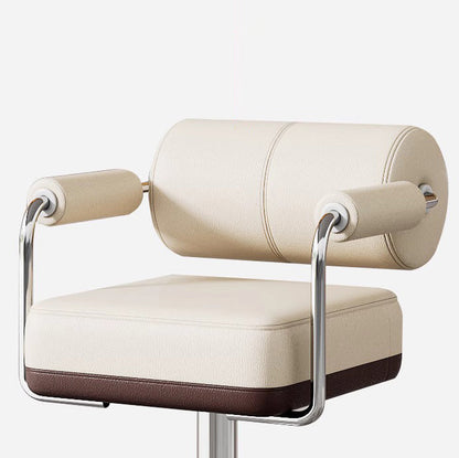 Contemporary Luxury Napa Leather Upholstered Height Adjustable Swivel Bar Stool Armrest Footrest For Dining Room