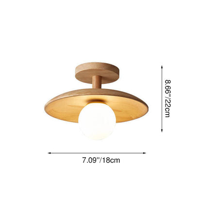 Nordic Creative Wooden Dome 1-Light Semi-Flush Mount Ceiling Light