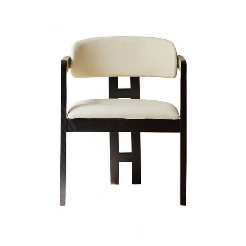 Contemporary Scandinavian Bent Square PU Leather Wood Dining Chair Backrest Arm For Dining Room
