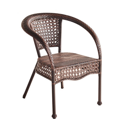 Traditional Vintage Curved Square PE Rattan Iron Wood Dining Chair Backrest Arm For Dining Room