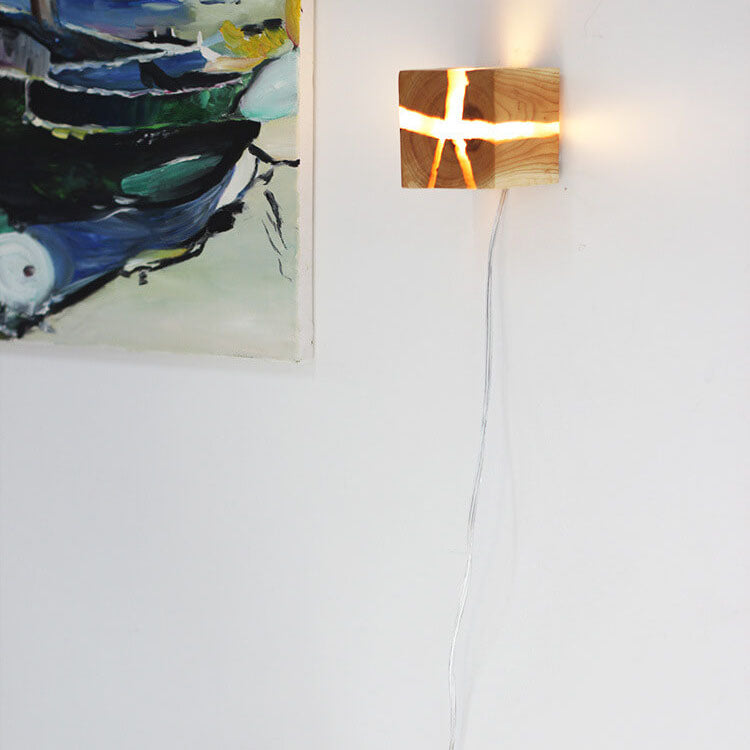 Creative Cracked Solid Wood Square 1-Light Wall Sconce Lamps