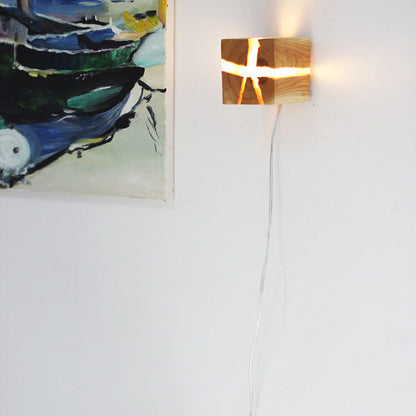 Creative Cracked Solid Wood Square 1-Light Wall Sconce Lamps